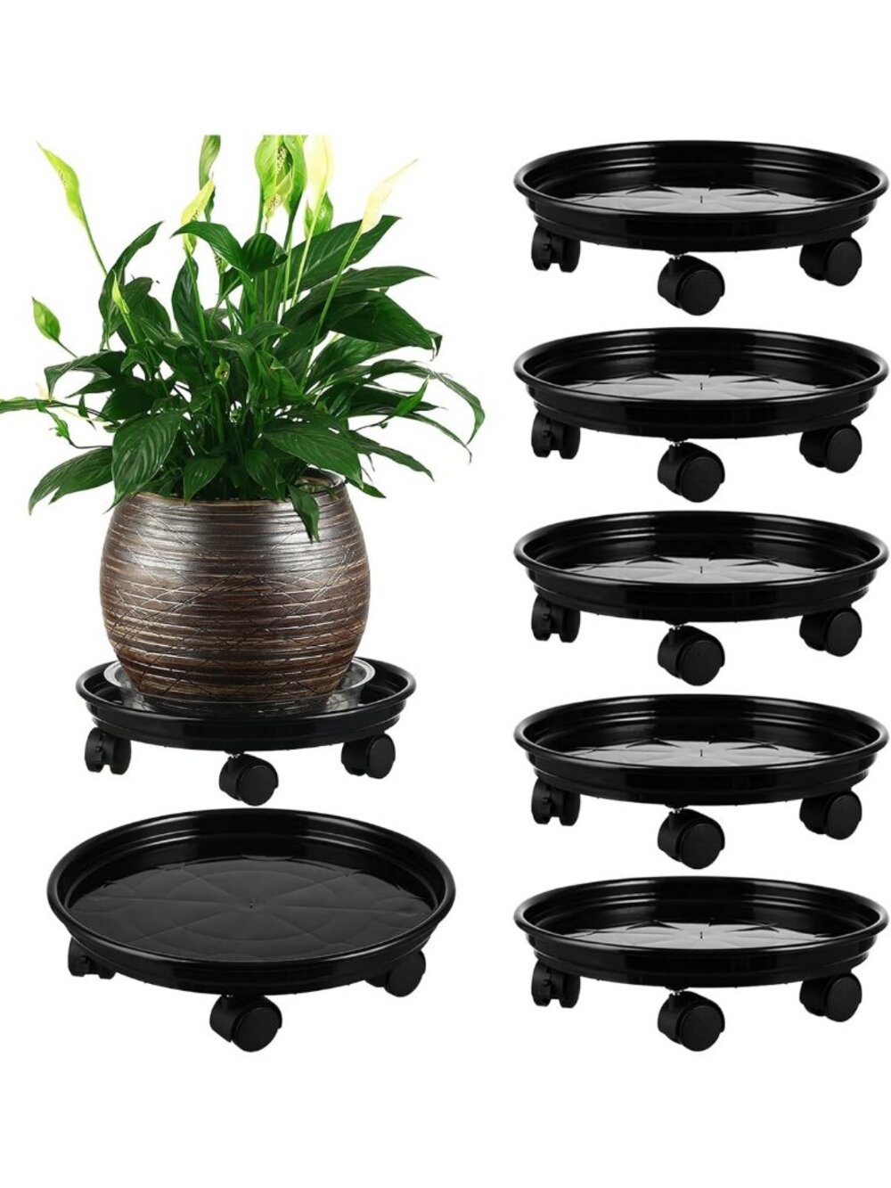 6-Pack Heavy-Duty Plant Caddy with Wheels - 11.8” Rolling Planter Dolly for